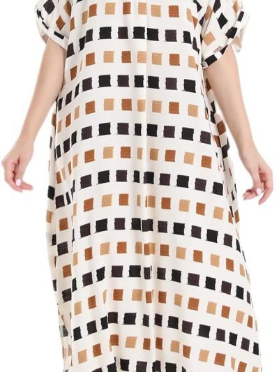 Plus Size Women Floral Print V-Neck Short Sleeve Maxi Dress with Pockets Casual Tropical A-Line Dresses