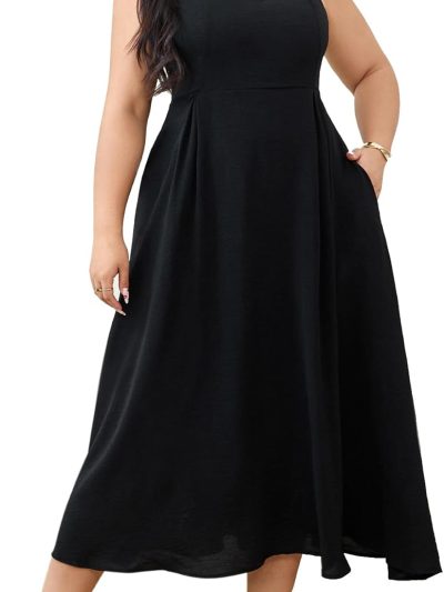 Women Plus Size Dresses with Pockets V-Neck Sleeveless Maxi Dress for Wedding Guest Dress Formal Cocktail