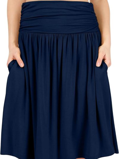 Skirts for Women Regular and Plus Size Skirt with Pockets Below The Knee Length Ruched Flowy Midi Skirt