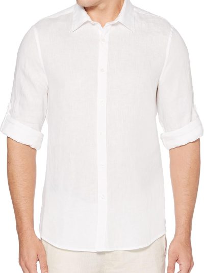 Men Roll Sleeve 100% Linen Button-Down Shirt