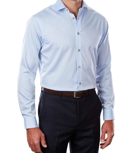 Men Regular Fit Non Iron Herringbone Spread Collar Dress Shirt