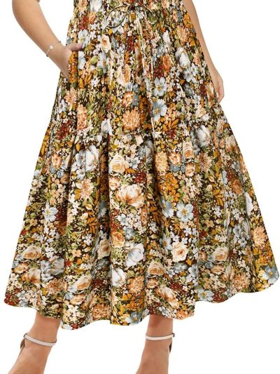 Plus Size Skirts for Curvy Women Elastic High Waist Boho Maxi Skirt Pleated A-Line Tiered Long Skirts with Pockets